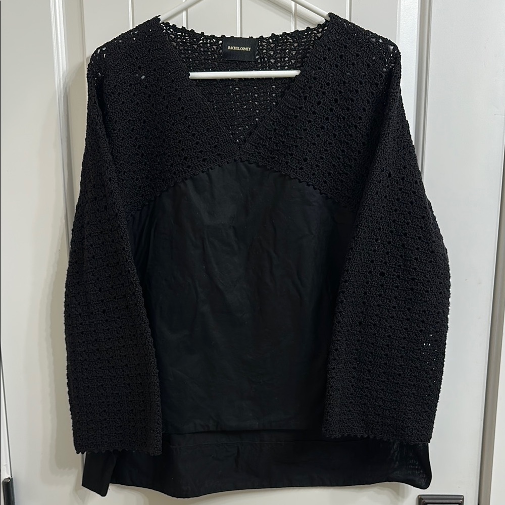 Rachel Comey Black Crochet Top-crochet with Puma cotton base